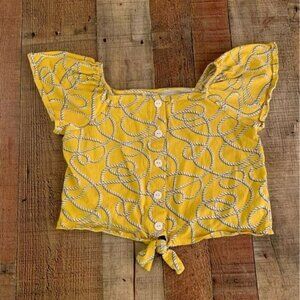 Zara girls yellow and white cropped flutter sleeve button up cropped top -10